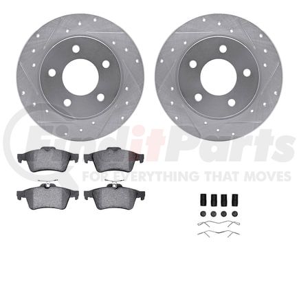 Dynamic Friction Company 7512-80030 Rotors-Drilled & Slotted-Silver w/ 5000 Advanced Brake Pads Incl Hdw