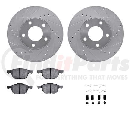 Dynamic Friction Company 7512-80033 Rotors-Drilled & Slotted-Silver w/ 5000 Advanced Brake Pads Incl Hdw