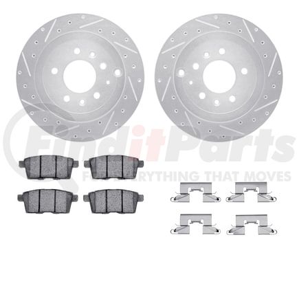 Dynamic Friction Company 7512-80069 Brake Rotor - Dimpled & Slotted - Silver w/5000 Brake Pads & HW Kit