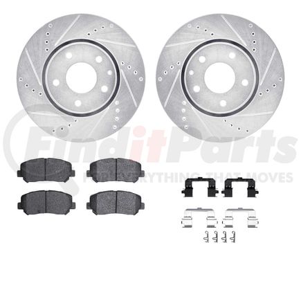 Dynamic Friction Company 7512-80074 Brake Rotor - Dimpled & Slotted - Silver w/5000 Brake Pads & HW Kit