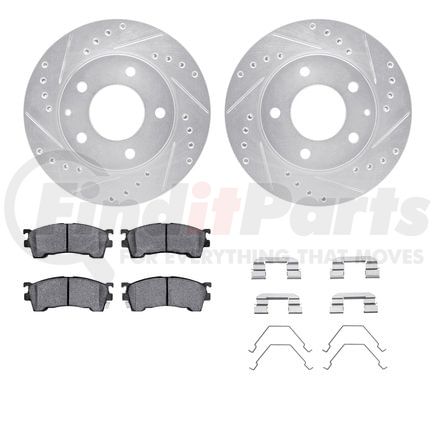 Dynamic Friction Company 7512-80142 Rotors-Drilled & Slotted-Silver w/ 5000 Advanced Brake Pads Incl Hdw