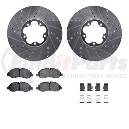 Dynamic Friction Company 7512-99696 Rotors-Drilled & Slotted-Silver w/ 5000 Advanced Brake Pads Incl Hdw