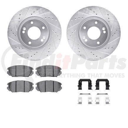 Dynamic Friction Company 7612-03001 Rotors-Drilled & Slotted-Silver w/ 5000 Euro Ceramic Brake Pads Incl Hdw