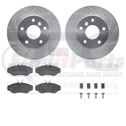 Dynamic Friction Company 7612-11002 Rotors-Drilled & Slotted-Silver w/ 5000 Euro Ceramic Brake Pads Incl Hdw