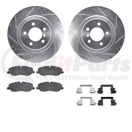 Dynamic Friction Company 7612-11014 Rotors-Drilled & Slotted-Silver w/ 5000 Euro Ceramic Brake Pads Incl Hdw