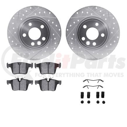 Dynamic Friction Company 7612-11026 Rotors-Drilled & Slotted-Silver w/ 5000 Euro Ceramic Brake Pads Incl Hdw
