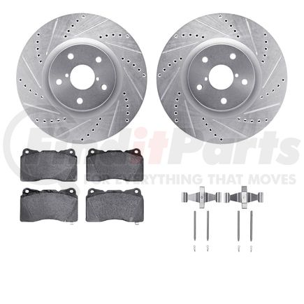 Dynamic Friction Company 7612-13004 Rotors-Drilled & Slotted-Silver w/ 5000 Euro Ceramic Brake Pads Incl Hdw