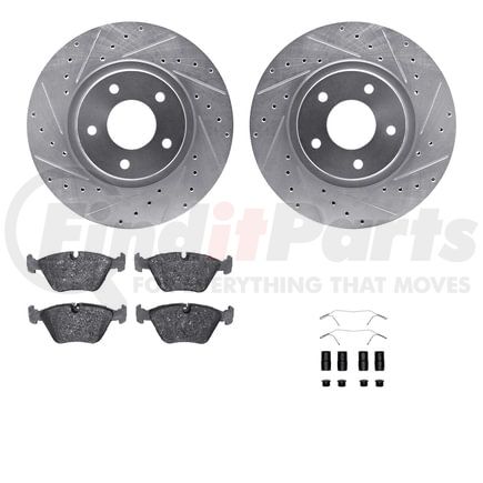 Dynamic Friction Company 7612-20007 Rotors-Drilled & Slotted-Silver w/ 5000 Euro Ceramic Brake Pads Incl Hdw