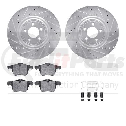 Dynamic Friction Company 7612-20014 Rotors-Drilled & Slotted-Silver w/ 5000 Euro Ceramic Brake Pads Incl Hdw