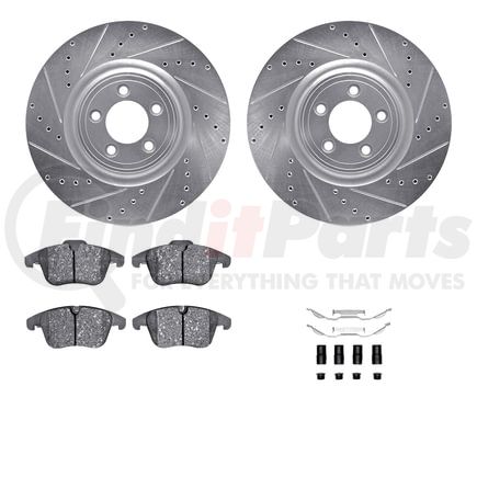 Dynamic Friction Company 7612-20015 Rotors-Drilled & Slotted-Silver w/ 5000 Euro Ceramic Brake Pads Incl Hdw