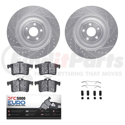 Dynamic Friction Company 7612-20019 Rotors-Drilled & Slotted-Silver w/ 5000 Euro Ceramic Brake Pads Incl Hdw