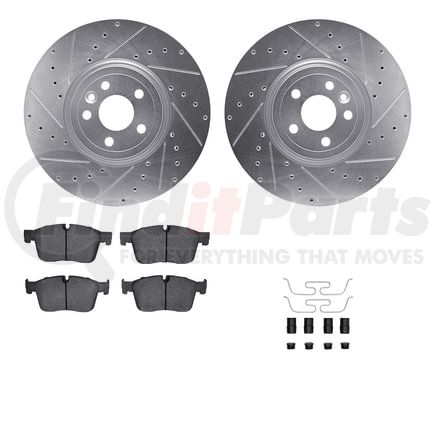 Dynamic Friction Company 7612-20024 Rotors-Drilled & Slotted-Silver w/ 5000 Euro Ceramic Brake Pads Incl Hdw