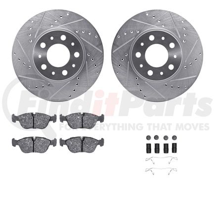 Dynamic Friction Company 7612-27022 Rotors-Drilled & Slotted-Silver w/ 5000 Euro Ceramic Brake Pads Incl Hdw