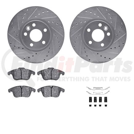 Dynamic Friction Company 7612-27046 Rotors-Drilled & Slotted-Silver w/ 5000 Euro Ceramic Brake Pads Incl Hdw