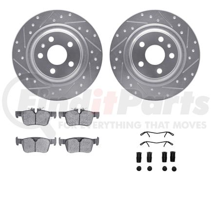 Dynamic Friction Company 7612-27054 Rotors-Drilled & Slotted-Silver w/ 5000 Euro Ceramic Brake Pads Incl Hdw