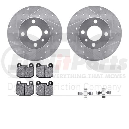 Dynamic Friction Company 7612-31004 Rotors-Drilled & Slotted-Silver w/ 5000 Euro Ceramic Brake Pads Incl Hdw