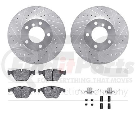 Dynamic Friction Company 7612-31076 Rotors-Drilled & Slotted-Silver w/ 5000 Euro Ceramic Brake Pads Incl Hdw