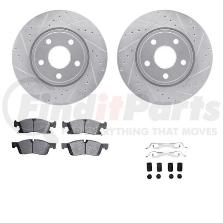 Dynamic Friction Company 7612-42002 Rotors-Drilled & Slotted-Silver w/ 5000 Euro Ceramic Brake Pads Incl Hdw