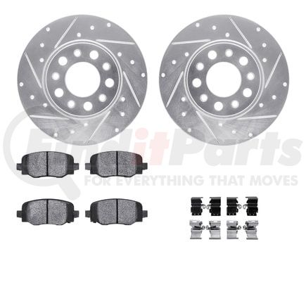 Dynamic Friction Company 7612-42010 Rotors-Drilled & Slotted-Silver w/ 5000 Euro Ceramic Brake Pads Incl Hdw