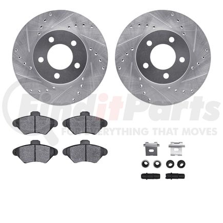 Dynamic Friction Company 7612-54002 Rotors-Drilled & Slotted-Silver w/ 5000 Euro Ceramic Brake Pads Incl Hdw