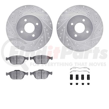 Dynamic Friction Company 7612-54006 Rotors-Drilled & Slotted-Silver w/ 5000 Euro Ceramic Brake Pads Incl Hdw