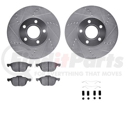 Dynamic Friction Company 7612-54017 Rotors-Drilled & Slotted-Silver w/ 5000 Euro Ceramic Brake Pads Incl Hdw