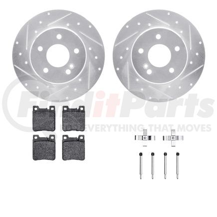 Dynamic Friction Company 7612-63050 Rotors-Drilled & Slotted-Silver w/ 5000 Euro Ceramic Brake Pads Incl Hdw