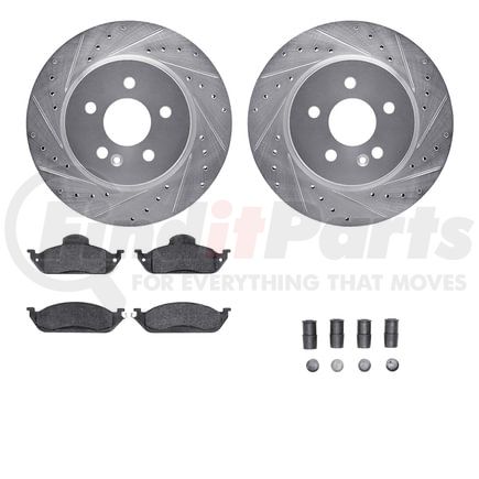 Dynamic Friction Company 7612-63077 Rotors-Drilled & Slotted-Silver w/ 5000 Euro Ceramic Brake Pads Incl Hdw