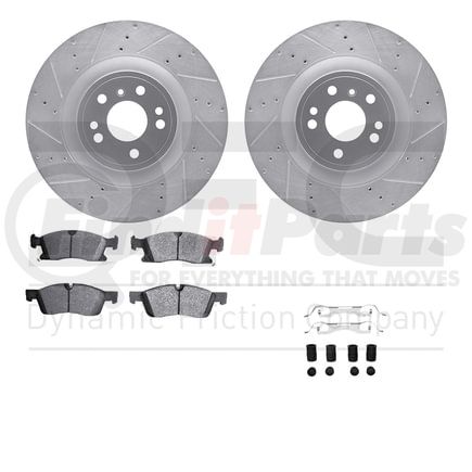 Dynamic Friction Company 7612-63089 Rotors-Drilled & Slotted-Silver w/ 5000 Euro Ceramic Brake Pads Incl Hdw