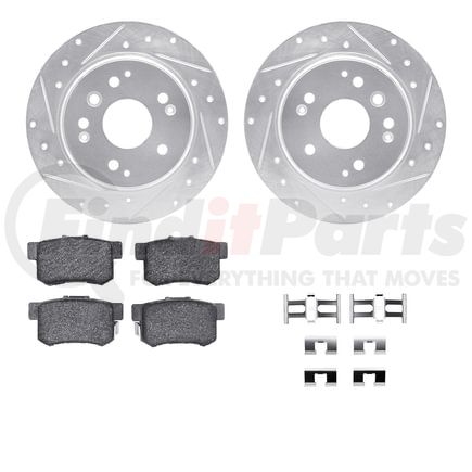 Dynamic Friction Company 7512-58012 Brake Rotor - Dimpled & Slotted - Silver w/5000 Brake Pads & HW Kit