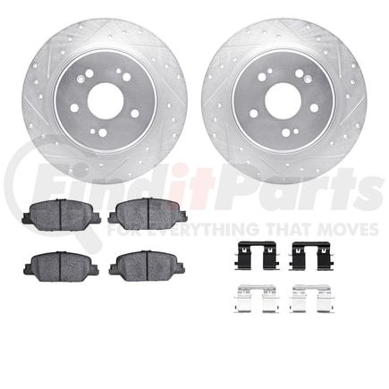 Dynamic Friction Company 7512-58034 Brake Rotor - Dimpled & Slotted - Silver w/5000 Brake Pads & HW Kit