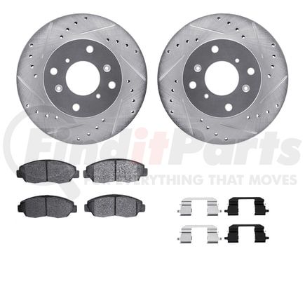 Dynamic Friction Company 7512-59027 Rotors-Drilled & Slotted-Silver w/ 5000 Advanced Brake Pads Incl Hdw