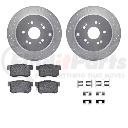 Dynamic Friction Company 7512-59041 Brake Rotor - Dimpled & Slotted - Silver w/5000 Brake Pads & HW Kit