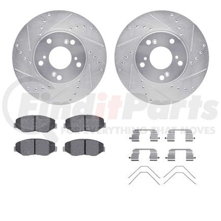 Dynamic Friction Company 7512-59065 Brake Rotor - Dimpled & Slotted - Silver w/5000 Brake Pads & HW Kit