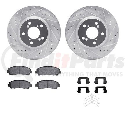 Dynamic Friction Company 7512-59092 Brake Rotor - Dimpled & Slotted - Silver w/5000 Brake Pads & HW Kit