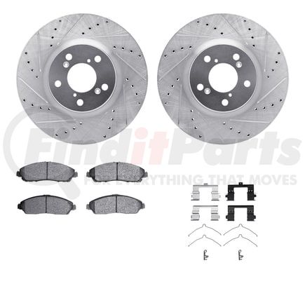 Dynamic Friction Company 7512-59100 Brake Rotor - Dimpled & Slotted - Silver w/5000 Brake Pads & HW Kit