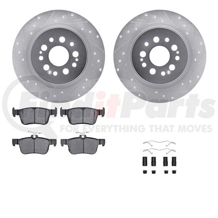 Dynamic Friction Company 7512-59110 Brake Rotor - Dimpled & Slotted - Silver w/5000 Brake Pads & HW Kit