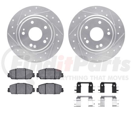 Dynamic Friction Company 7512-59111 Brake Rotor - Dimpled & Slotted - Silver w/5000 Brake Pads & HW Kit