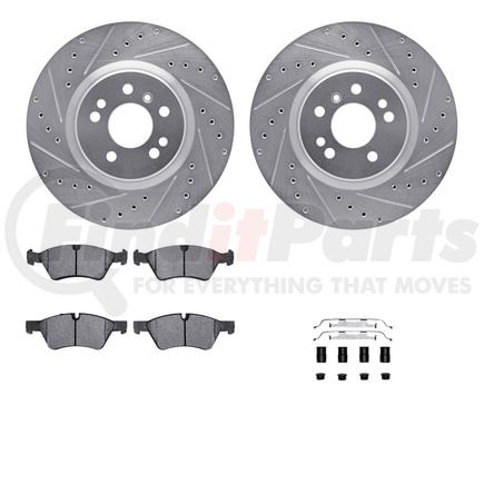 Dynamic Friction Company 7512-63110 Brake Rotor - Drilled & Slotted - Silver w/5000 Brake Pads & HW Kit