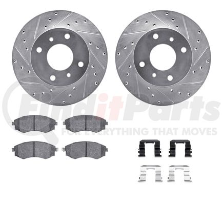 Dynamic Friction Company 7512-67028 Rotors-Drilled & Slotted-Silver w/ 5000 Advanced Brake Pads Incl Hdw