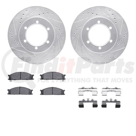 Dynamic Friction Company 7512-67052 Brake Rotor - Drilled & Slotted - Silver w/5000 Brake Pads & HW Kit