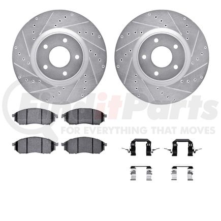 Dynamic Friction Company 7512-67068 Rotors-Drilled & Slotted-Silver w/ 5000 Advanced Brake Pads Incl Hdw