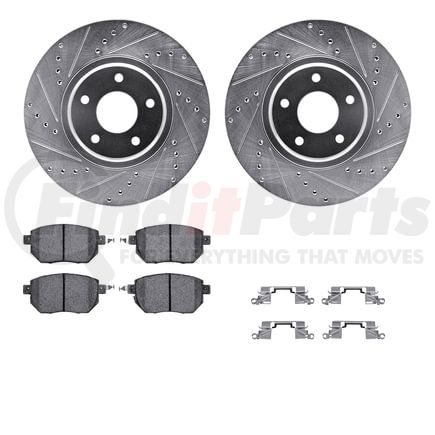 Dynamic Friction Company 7512-67104 Brake Rotor - Dimpled & Slotted - Silver w/5000 Brake Pads & HW Kit