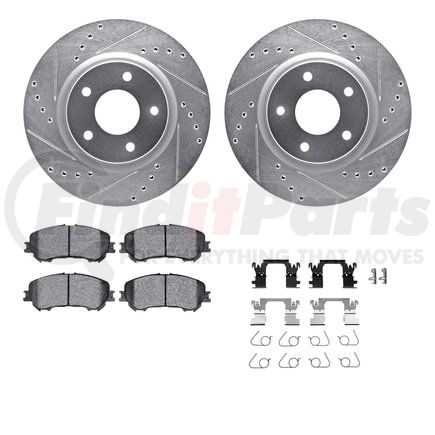Dynamic Friction Company 7512-67130 Brake Rotor - Dimpled & Slotted - Silver w/5000 Brake Pads & HW Kit