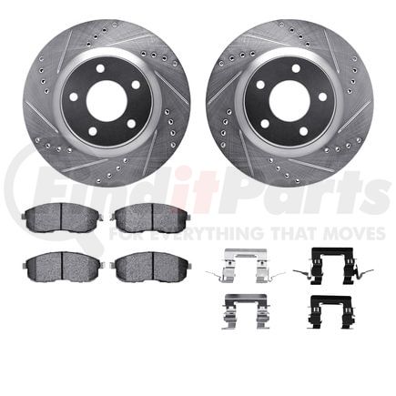 Dynamic Friction Company 7512-67388 Rotors-Drilled & Slotted-Silver w/ 5000 Advanced Brake Pads Incl Hdw