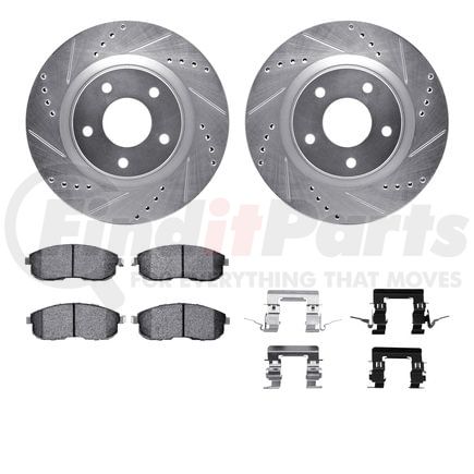 Dynamic Friction Company 7512-67500 Rotors-Drilled & Slotted-Silver w/ 5000 Advanced Brake Pads Incl Hdw