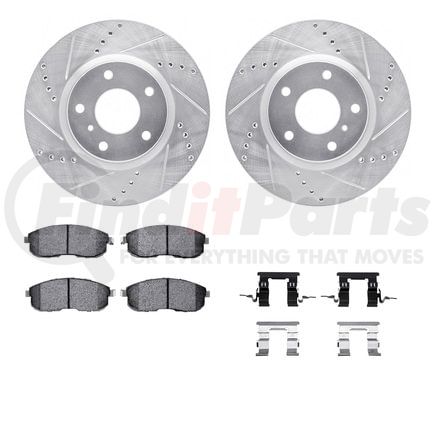Dynamic Friction Company 7512-68007 Rotors-Drilled & Slotted-Silver w/ 5000 Advanced Brake Pads Incl Hdw
