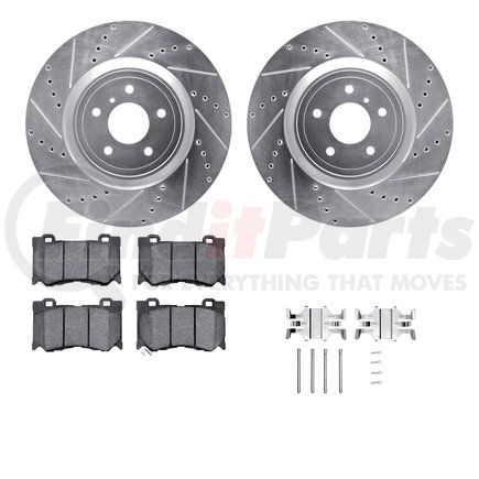 Dynamic Friction Company 7512-68015 Brake Rotor - Dimpled & Slotted - Silver w/5000 Brake Pads & HW Kit