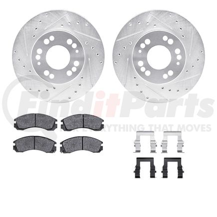 Dynamic Friction Company 7512-72022 Rotors-Drilled & Slotted-Silver w/ 5000 Advanced Brake Pads Incl Hdw