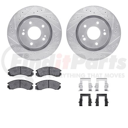 Dynamic Friction Company 7512-72045 Brake Rotor - Dimpled & Slotted - Silver w/5000 Brake Pads & HW Kit